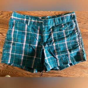 Columbia teal plaid shorts